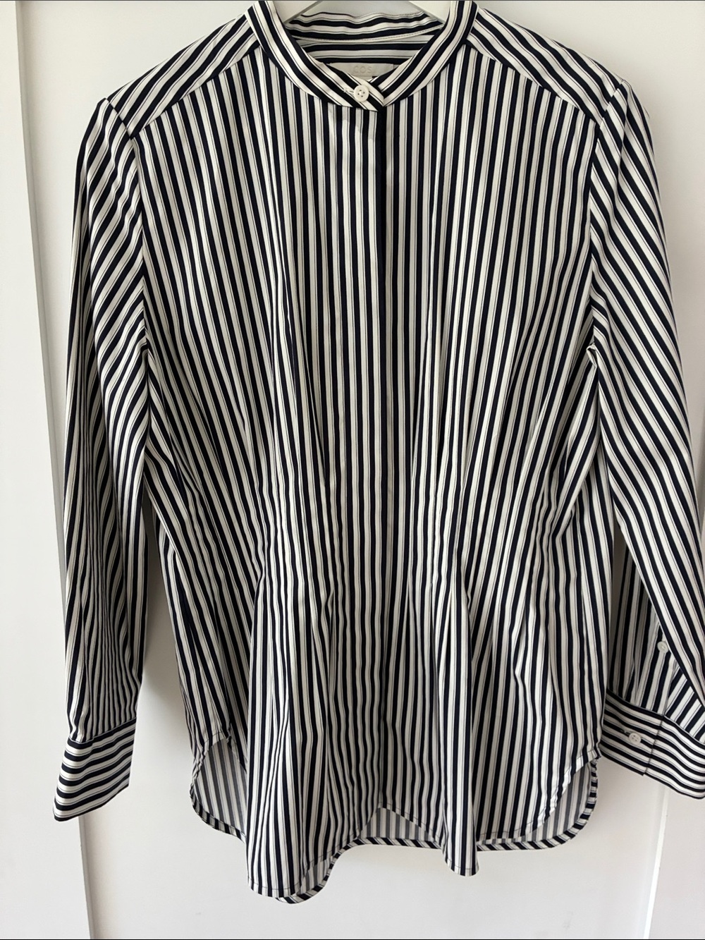COS Navy and White Vertical Stripe Button-Down Shirt